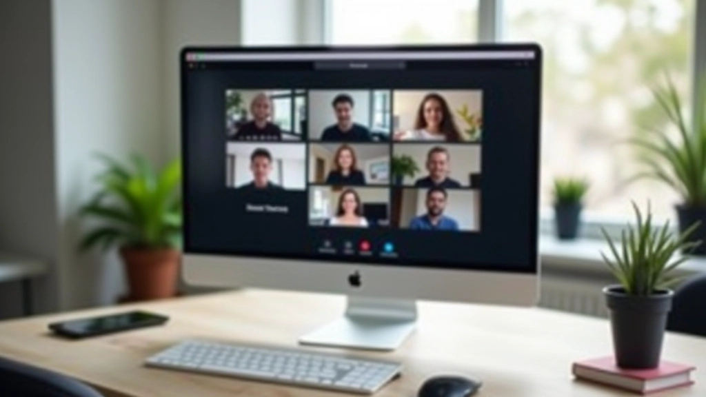 Laptop showing Zoom video meeting with multiple participants on screen