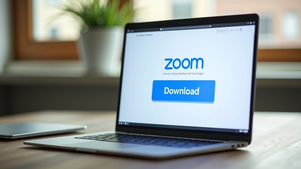 Computer screen showing Zoom download page with blue download button clearly visible